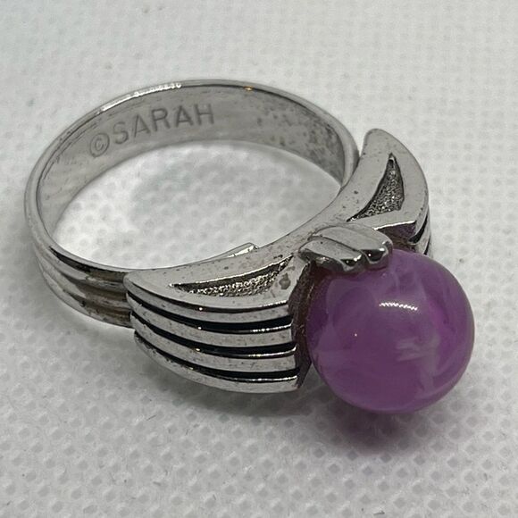 Vintage Silver Stone Ring, Faux Purple Stone, Sarah Coventry,‎ Adjustable Size - Picture 1 of 4